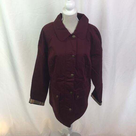 Denim&Co hi lo snap button Jacket wine burgundy XS - Picture 2 of 16